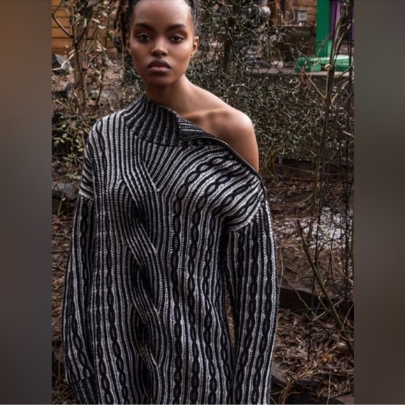 NAADAM Cashmere Wool Asymmetrical Turtleneck thick sweater Dress Whimsygoth L - Picture 2 of 13